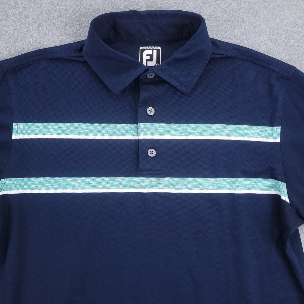 FootJoy Polo Shirt Mens Medium Blue Stripe Jack Nicklaus Golf Creighton Farms